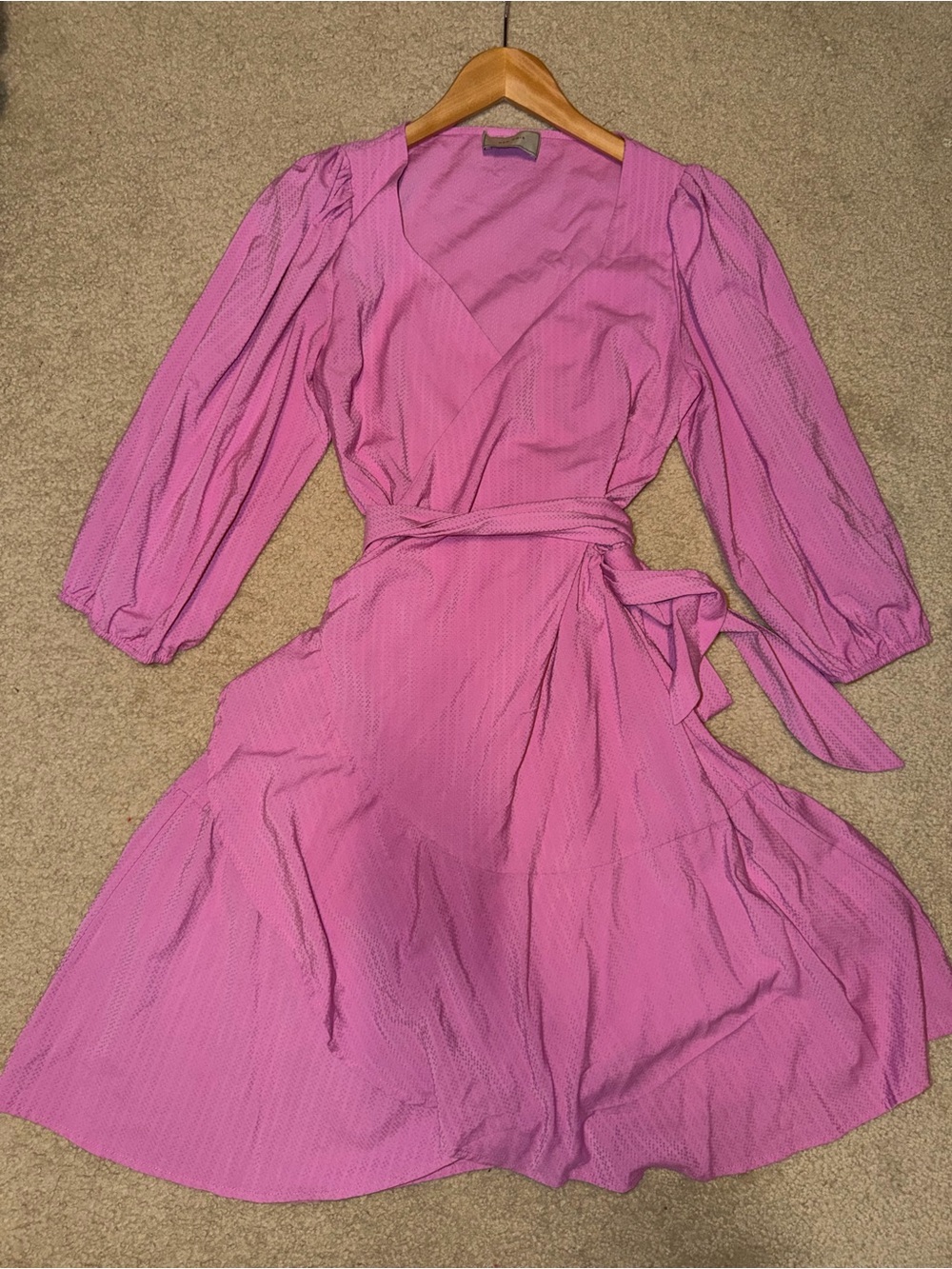 Wrap Midi Dress with Tie Waist in Bright Pink